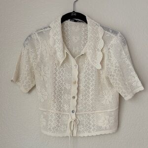 Cream Crochet Women's Top